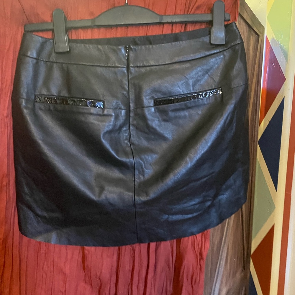 Black Leather Patchwork Skirt - image 2